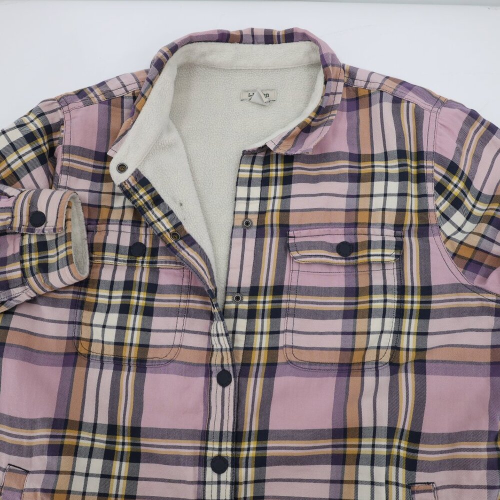 LL Bean Flannel Shirt Womens medium petite plaid snap button long sleeve shacket
